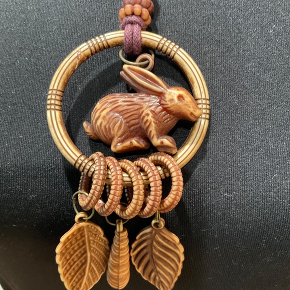 Vintage Wind Catcher Inspired Necklace with Bunny Rabbit and Leaves - Picture 2 of 4